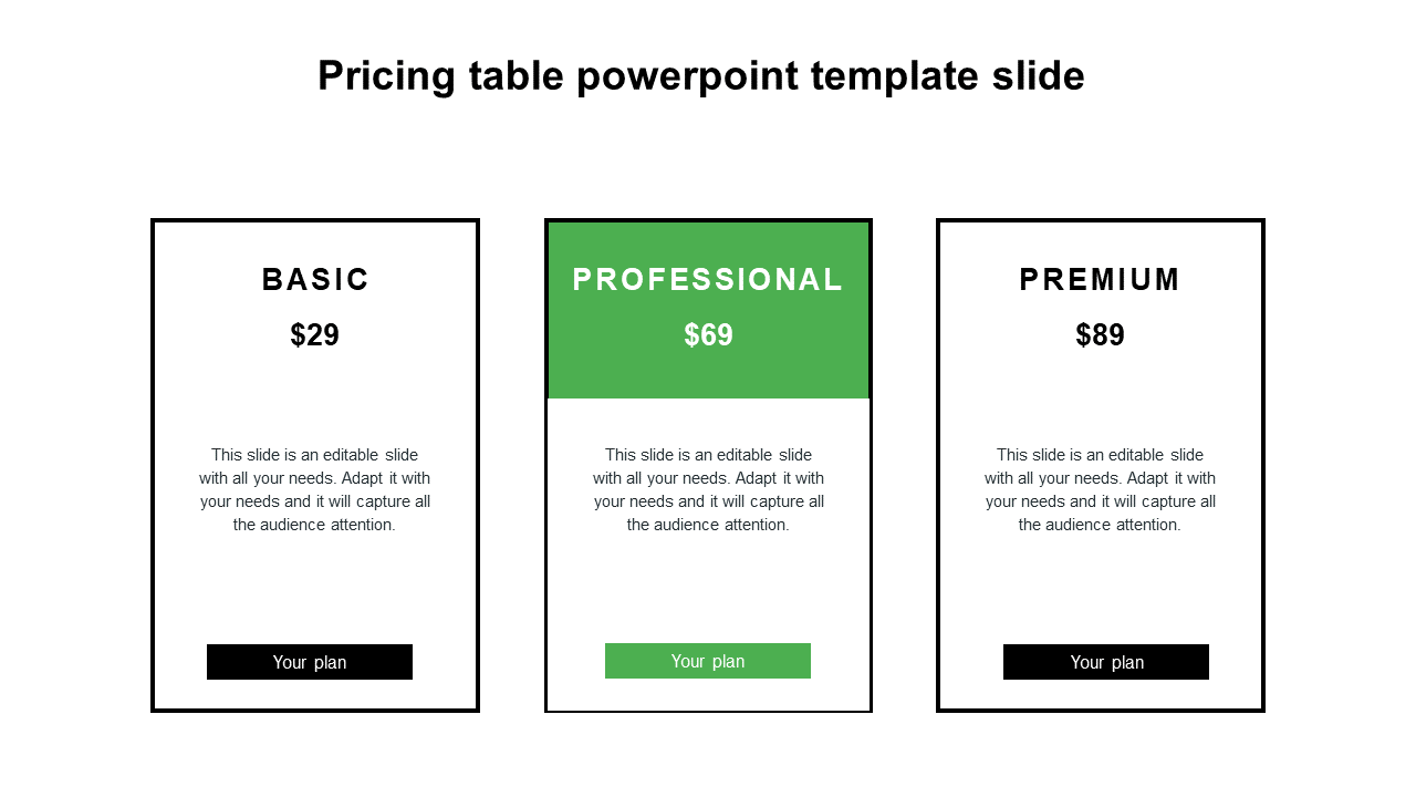 pricing table powerpoint template slide